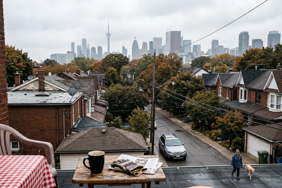 Toronto residential neighbourhoods with the downtown skyline in the distance